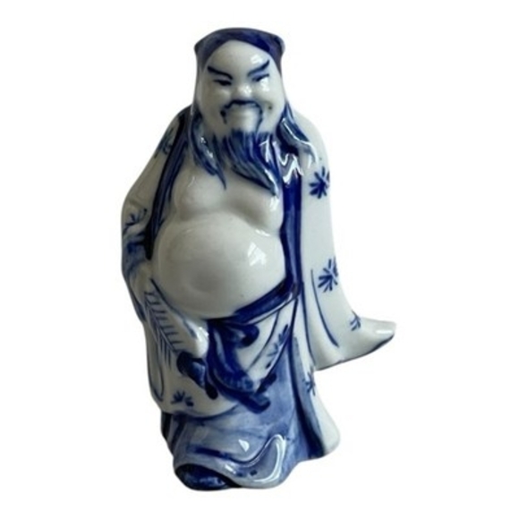 Vintage Chinese Blue White Porcelain Figurine Immortal / Wise Man Statue Amulet - Picture 2 of 6